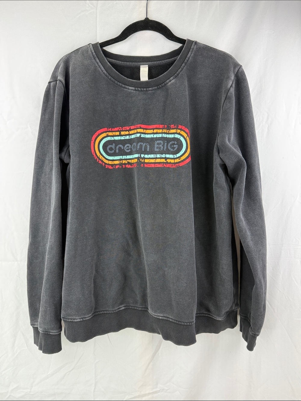 Zyia Active Women’s Charcoal Crewneck with Multi-Color Retro 'Dream Big' Graphic